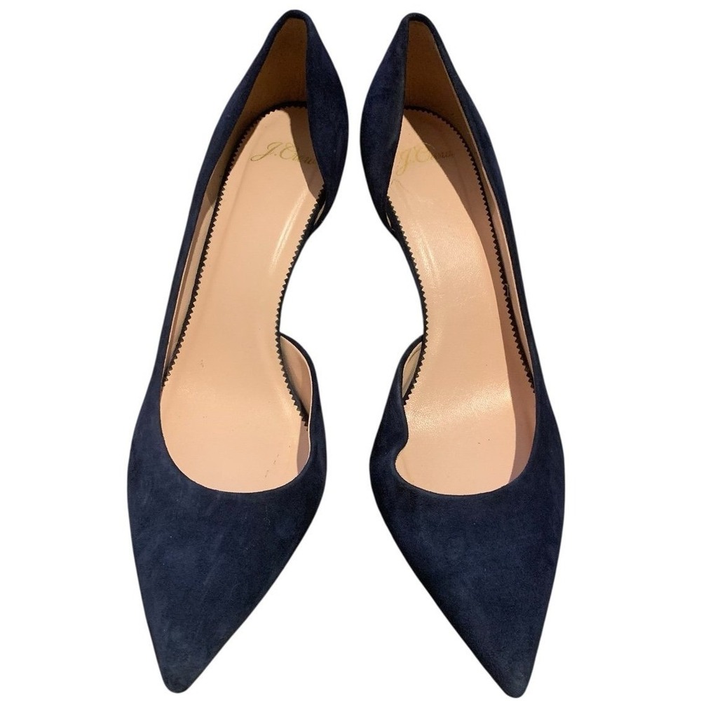 J. Crew Navy Suede D'Orsay Pumps Size 12 Made In Italy Pointed Toe Heels 3" Lux